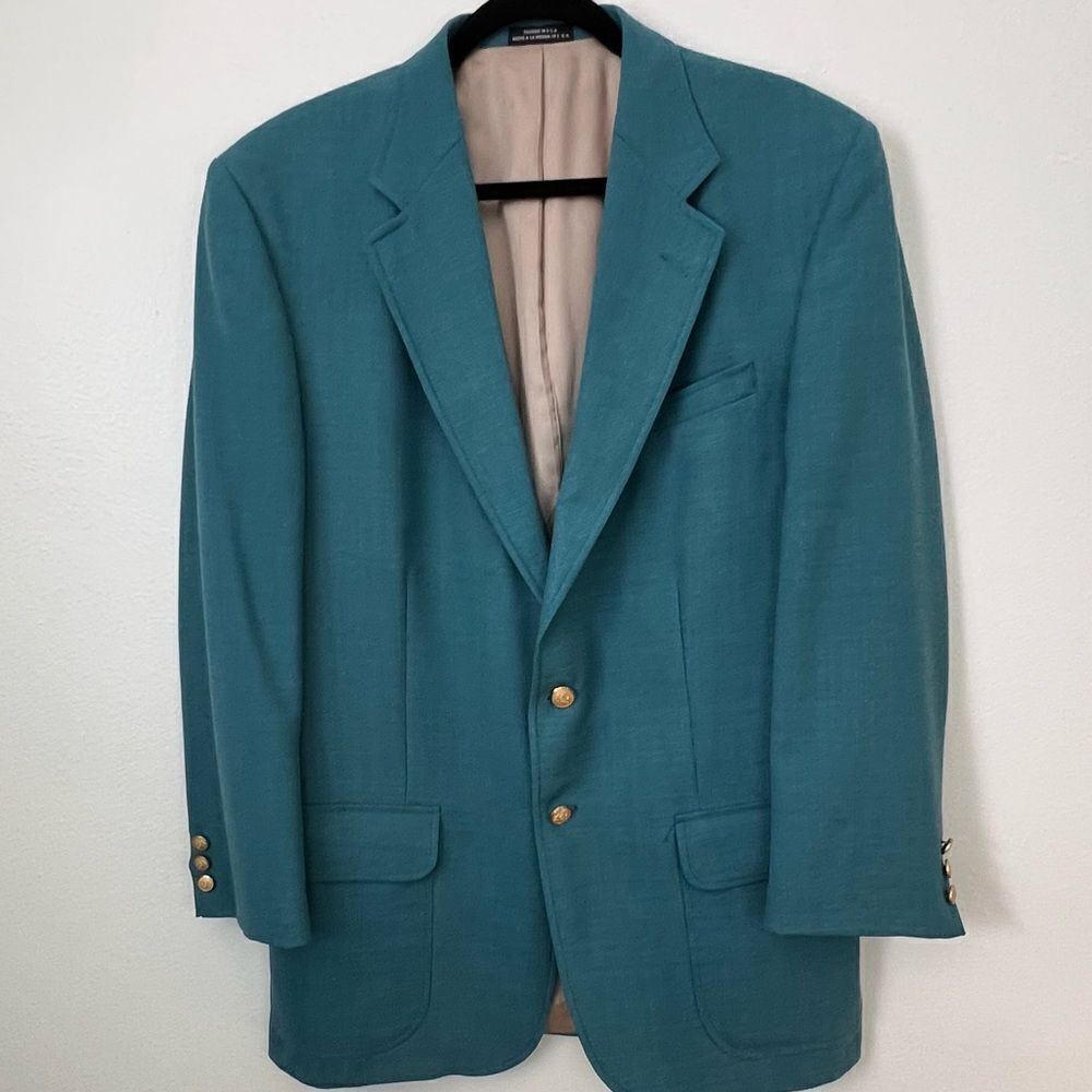 Stafford Blazer Sport Coat Jacket Mens 42L Green Wool Polyester Vent Fully Lined
